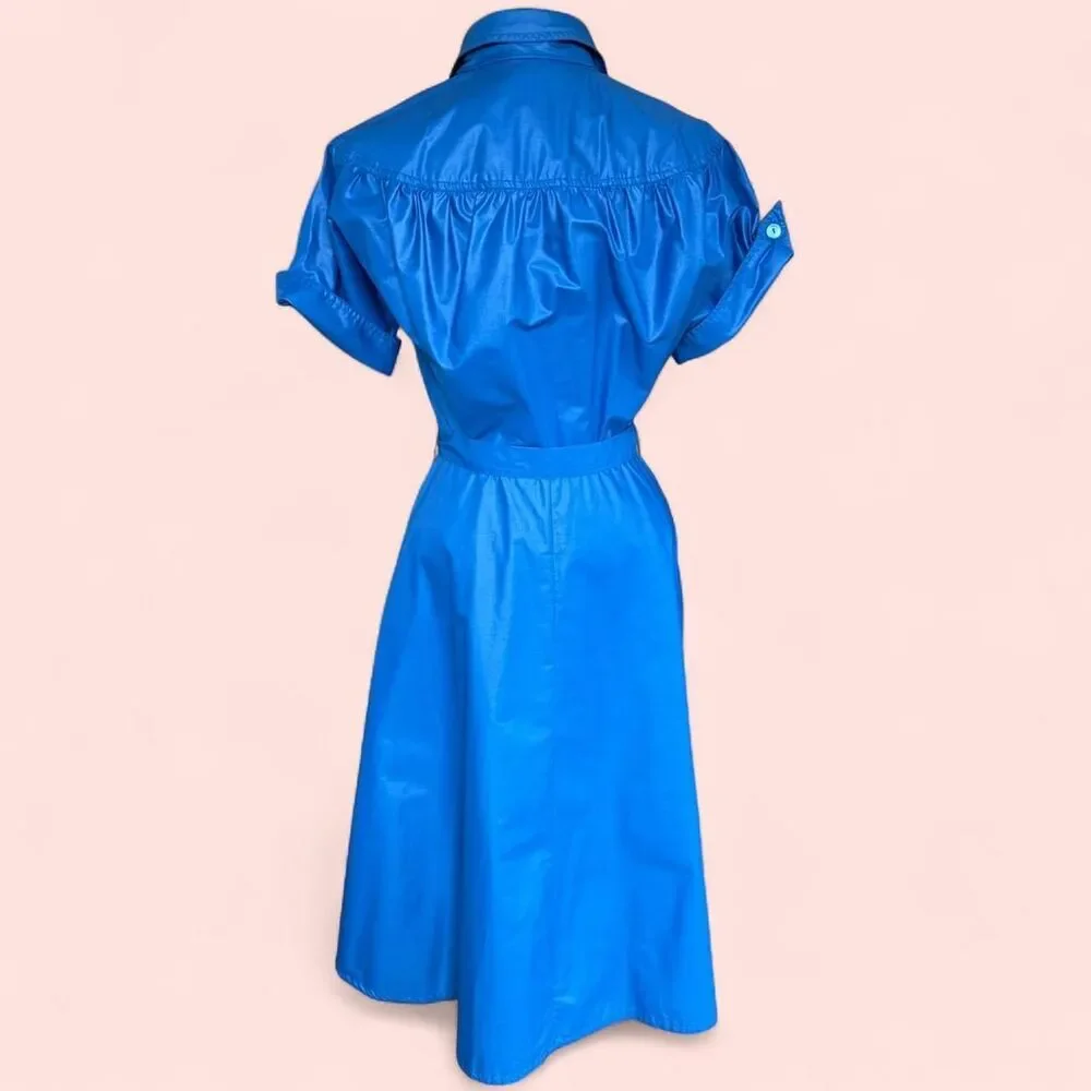Vintage Cobalt Blue Puff Sleeve Shirt Dress with Belt - S - Prairiecore Cottage - Picture 4 of 8